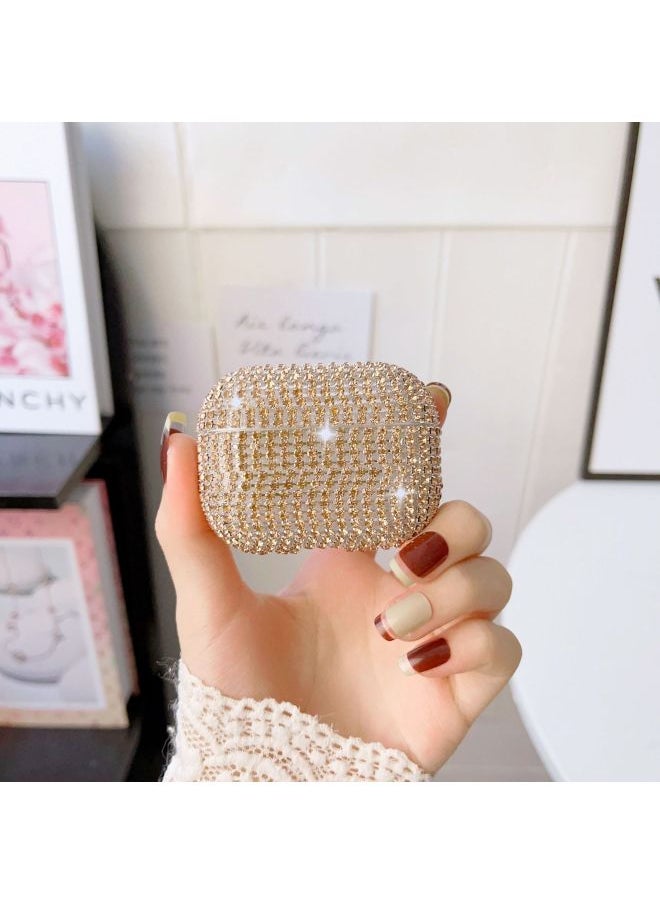 Generic - Suitable For Apple Airpods Pro2 Headset Rhinestone Pro2 Chain Drill Storage Box Diamond Bluetooth Headset-Color:Gold-Applicable Model:Airpods Pro2 - Image 1