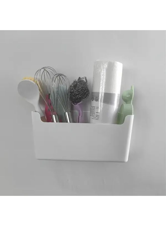 White Plastic Wall Mounted Kitchen Cabinet Door Organizer With Multiple Compartments For Storage - Image 1