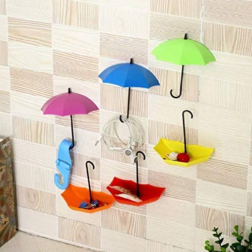RABBONIX Plastic Multipurpose Umbrella Key Hat Holder Wall Hanging Hook 11x3x6cmMulticolor Set of 06 - Image 5