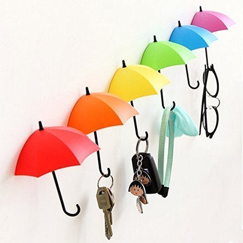 RABBONIX Plastic Multipurpose Umbrella Key Hat Holder Wall Hanging Hook 11x3x6cmMulticolor Set of 06 - Image 1