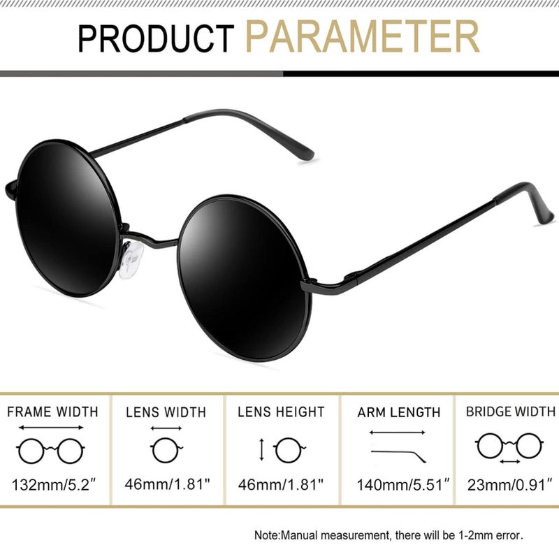 Joopin Polarized Round Sunglasses Circle Sun Glasses Uv Protection Circular Shades For Men Women Costume (Black Simple Packaging) - Image 5