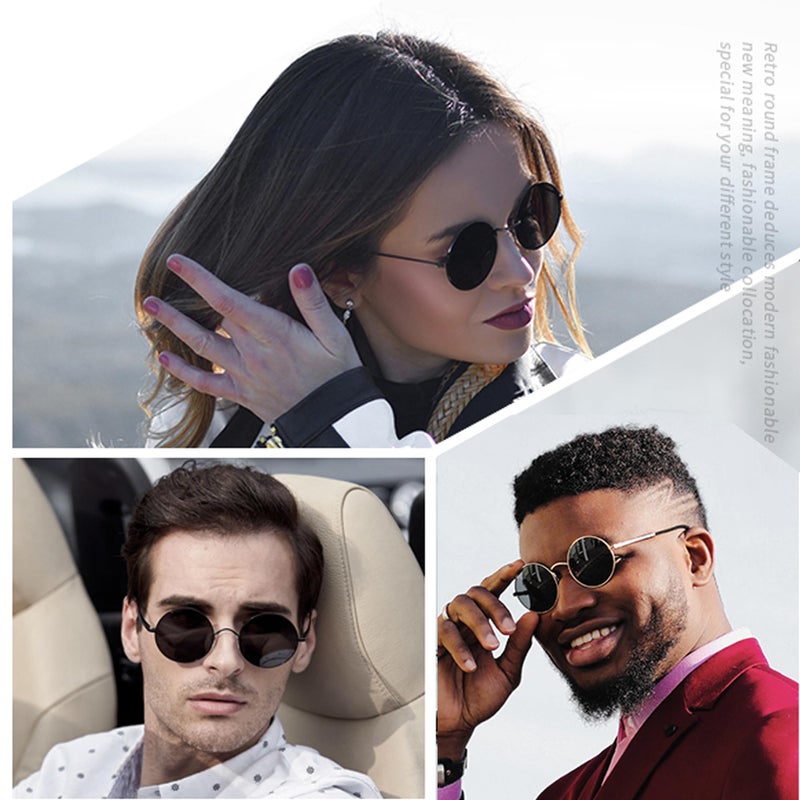 Joopin Polarized Round Sunglasses Circle Sun Glasses Uv Protection Circular Shades For Men Women Costume (Black Simple Packaging) - Image 2