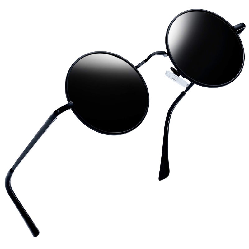 Joopin Polarized Round Sunglasses Circle Sun Glasses Uv Protection Circular Shades For Men Women Costume (Black Simple Packaging) - Image 1