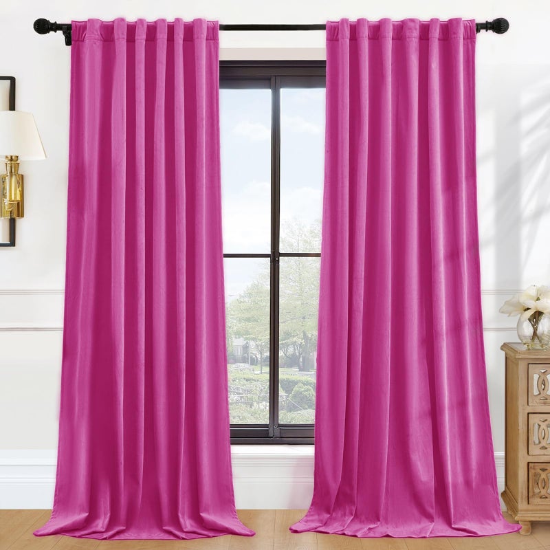 P Pothuiny Blackout Velvet Curtains 84 Inches Long, 2 Panels Hot Pink Velvet Drapes Rod Pocket Back Tab Design Window Thermal Insulated Curtains for Living Dining Room, Bedroom (W52 xL84) - Image 1