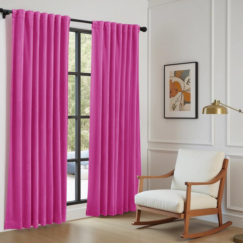 P Pothuiny Blackout Velvet Curtains 84 Inches Long, 2 Panels Hot Pink Velvet Drapes Rod Pocket Back Tab Design Window Thermal Insulated Curtains for Living Dining Room, Bedroom (W52 xL84) - Image 2