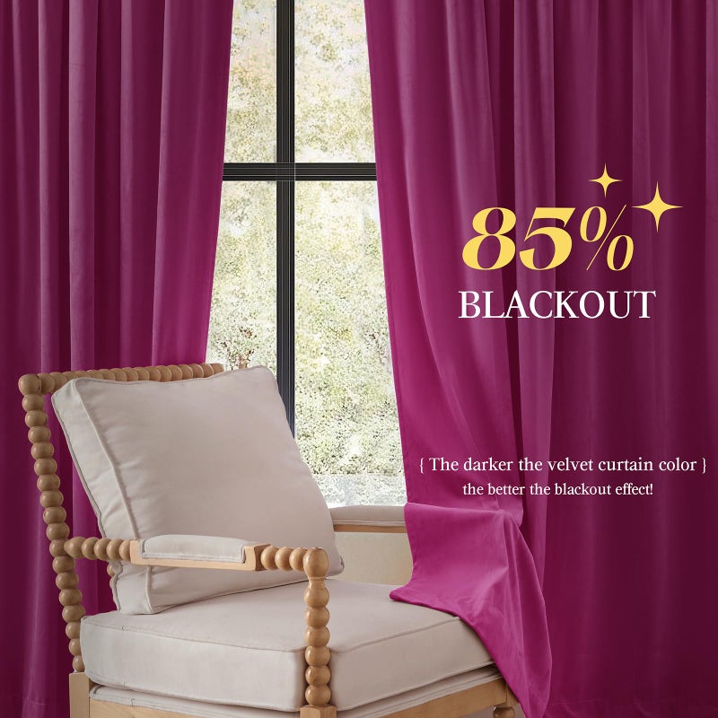 P Pothuiny Blackout Velvet Curtains 84 Inches Long, 2 Panels Hot Pink Velvet Drapes Rod Pocket Back Tab Design Window Thermal Insulated Curtains for Living Dining Room, Bedroom (W52 xL84) - Image 3
