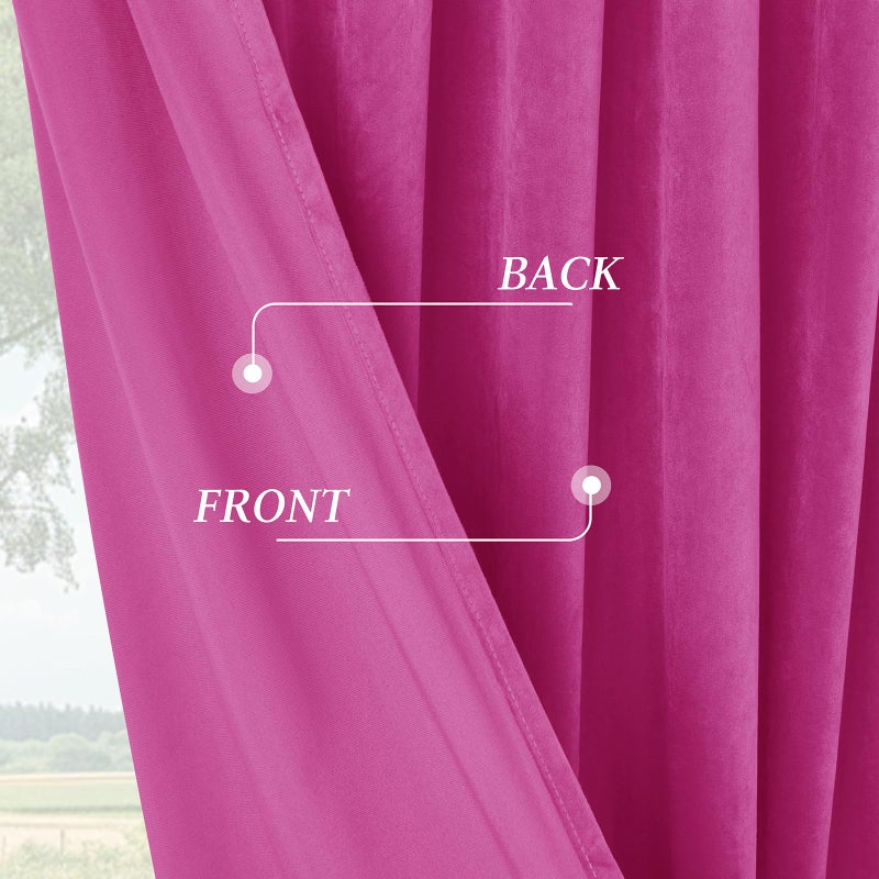 P Pothuiny Blackout Velvet Curtains 84 Inches Long, 2 Panels Hot Pink Velvet Drapes Rod Pocket Back Tab Design Window Thermal Insulated Curtains for Living Dining Room, Bedroom (W52 xL84) - Image 4