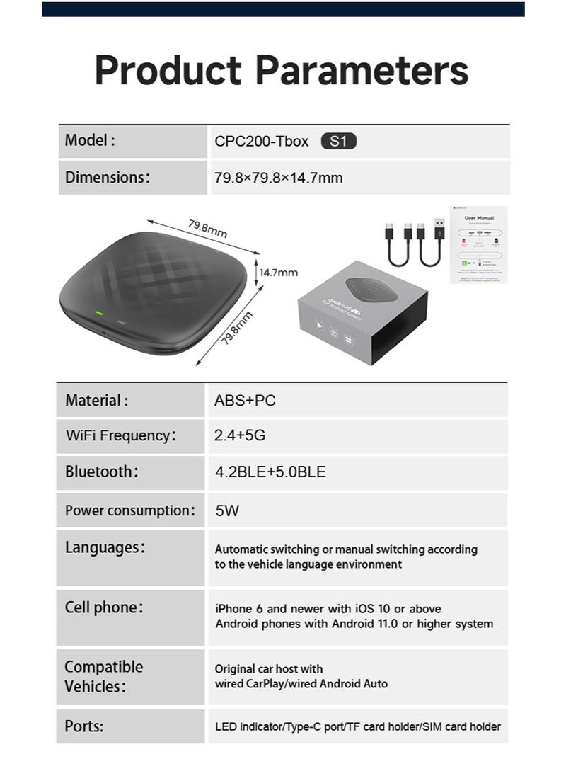 Neutral - 2024 CarPlay Android 13 TV Box Android Auto Wireless Carplay Adapter SM6115 64G Quad-core Smart Box For Netflix Spotify Youtube - Image 1