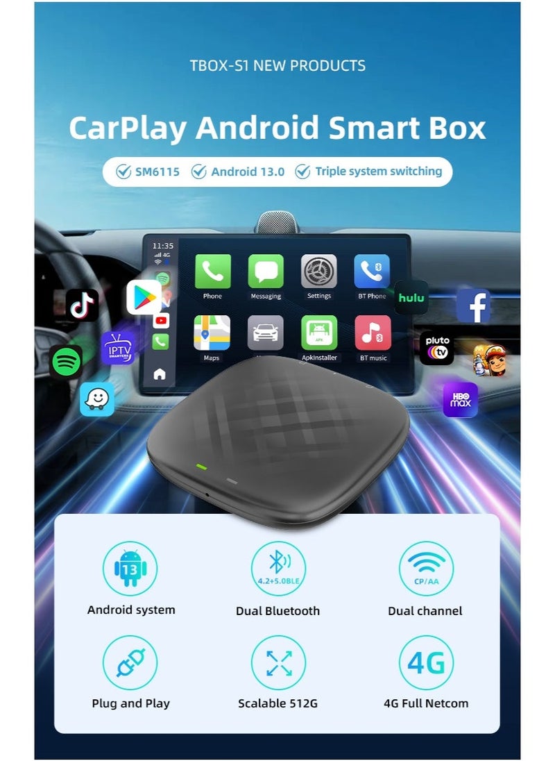 Neutral - 2024 CarPlay Android 13 TV Box Android Auto Wireless Carplay Adapter SM6115 64G Quad-core Smart Box For Netflix Spotify Youtube - Image 1