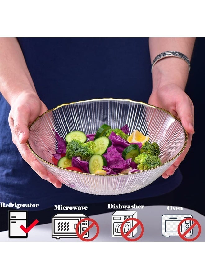 Textured Clear Glass Salad Bowls Decorative Fruit Bowl ,Serving and Mixing Bowl with Irregular Gold Rim for Pasta, Dessert, Popcorn, Fruit, Snacks - Refrigerator Freezer Safe Clear 13.5*4cm - Image 4