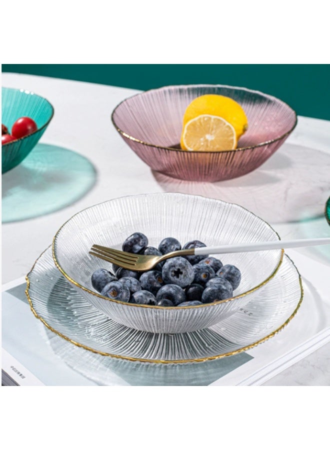 Textured Clear Glass Salad Bowls Decorative Fruit Bowl ,Serving and Mixing Bowl with Irregular Gold Rim for Pasta, Dessert, Popcorn, Fruit, Snacks - Refrigerator Freezer Safe Clear 13.5*4cm - Image 3