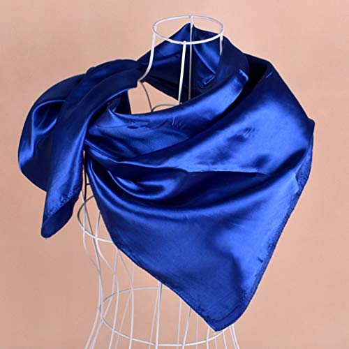 ASUITOFK 35" Womens Large Satin Square Scarf Silk Feeling Hair Wrapping Gift Headscarf Scarves Royal Blue - Image 4