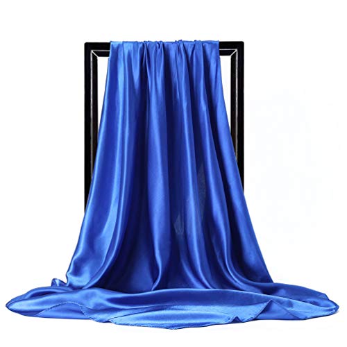ASUITOFK 35" Womens Large Satin Square Scarf Silk Feeling Hair Wrapping Gift Headscarf Scarves Royal Blue - Image 2