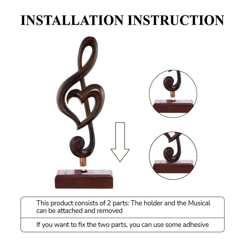 Handicraftviet Wooden Music Note Sculpture for Home Decoration and Music Lovers, Handmade Heart Shape Treble Clef Unique Music Teacher Gifts, Music Graduation Gift (Music Heart, Black) - Image 5