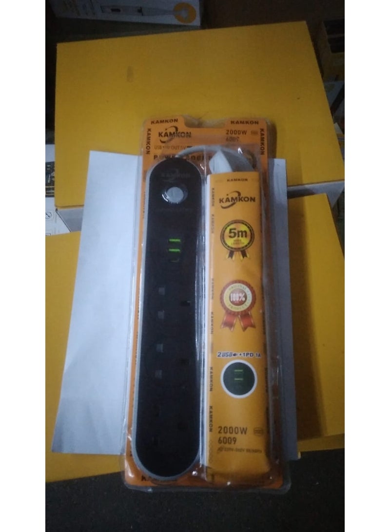 Power Strip, Multi-function Power Socket, 3-Port Splitter with 2 USB Ports and 1 USB-C Port with Ultra-Fast PD Technology, Multi-Port Socket Suitable for All Devices, Extra Long 5 Meters - Image 3