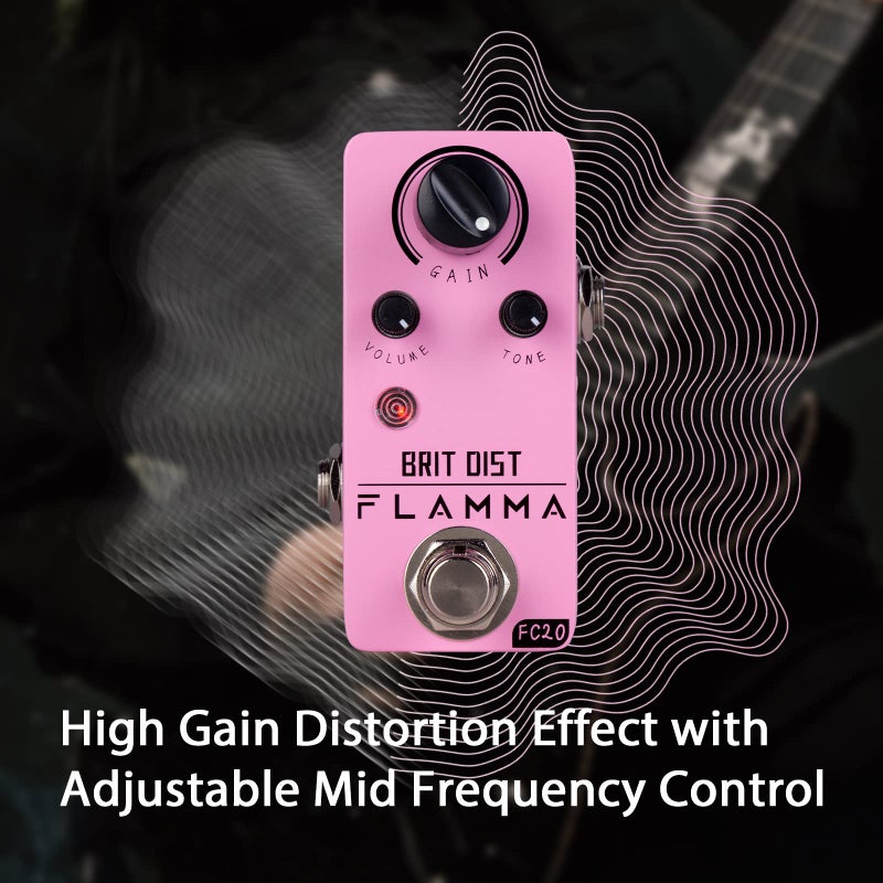 FLAMMA FC20 Distortion Pedal Electric Guitar Pedal High Gain Distortion Effect with Adjustable Mid Frequency Control True Bypass - Image 3