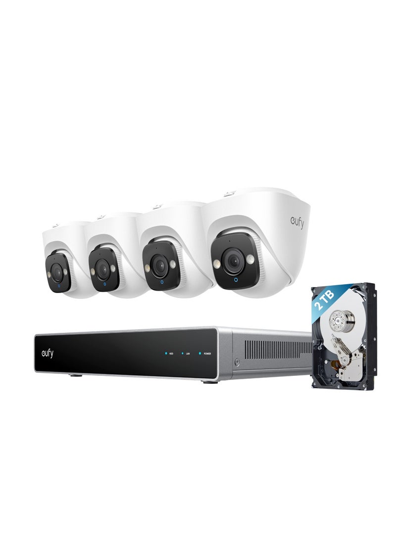 eufy Security PoE NVR CCTV Camera System E41, Wired Outdoor Cam, 4 4K UHD Turret Cams, 122° FOV, Colour Night Vision, 24/7 Recording, AI Detection, Red & Blue Lights, 8 Channel NVR, 2TB HDD, IP67 - Image 1