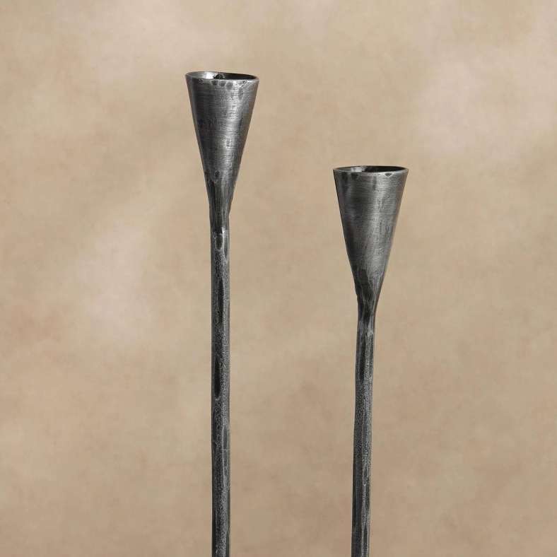 Pan Home Ignacia Metal Taper Candle Holder 5x8x45cm- Grey Antique - 112ATO2001008 - Image 2