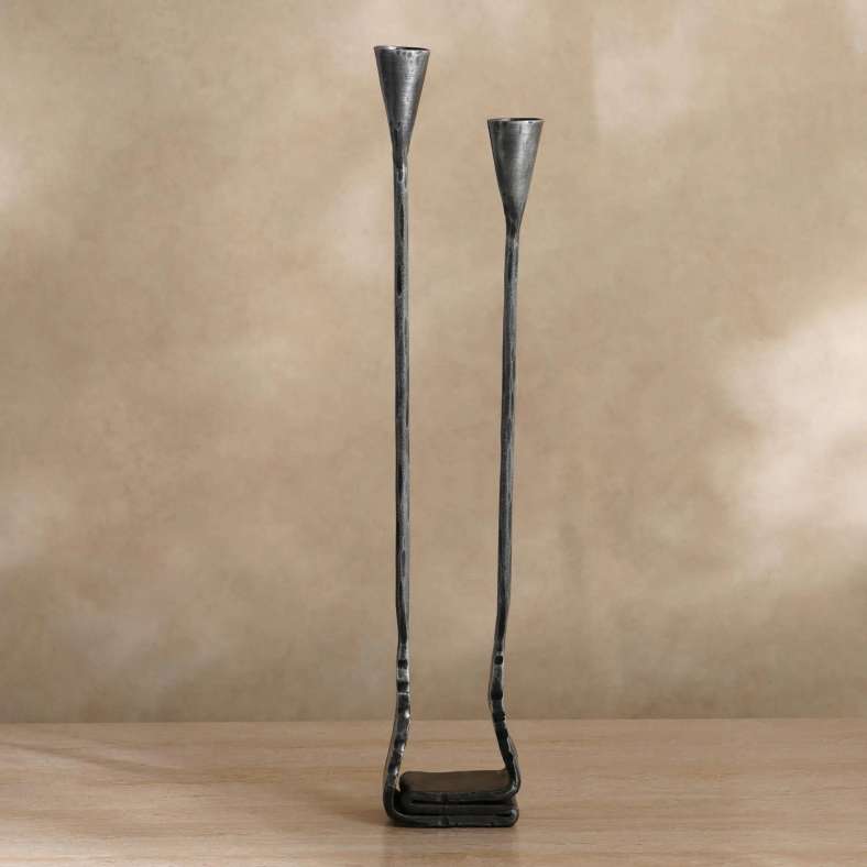 Pan Home Ignacia Metal Taper Candle Holder 5x8x45cm- Grey Antique - 112ATO2001008 - Image 5