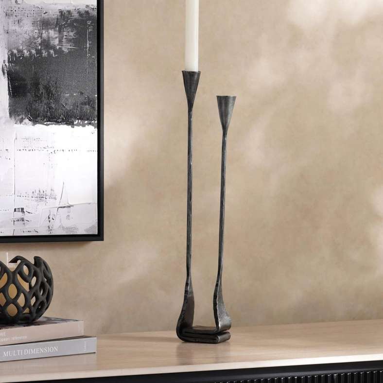 Pan Home Ignacia Metal Taper Candle Holder 5x8x45cm- Grey Antique - 112ATO2001008 - Image 1