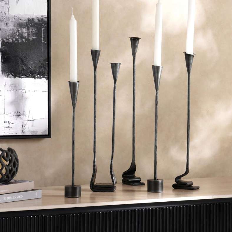 Pan Home Ignacia Metal Taper Candle Holder 5x8x45cm- Grey Antique - 112ATO2001008 - Image 4