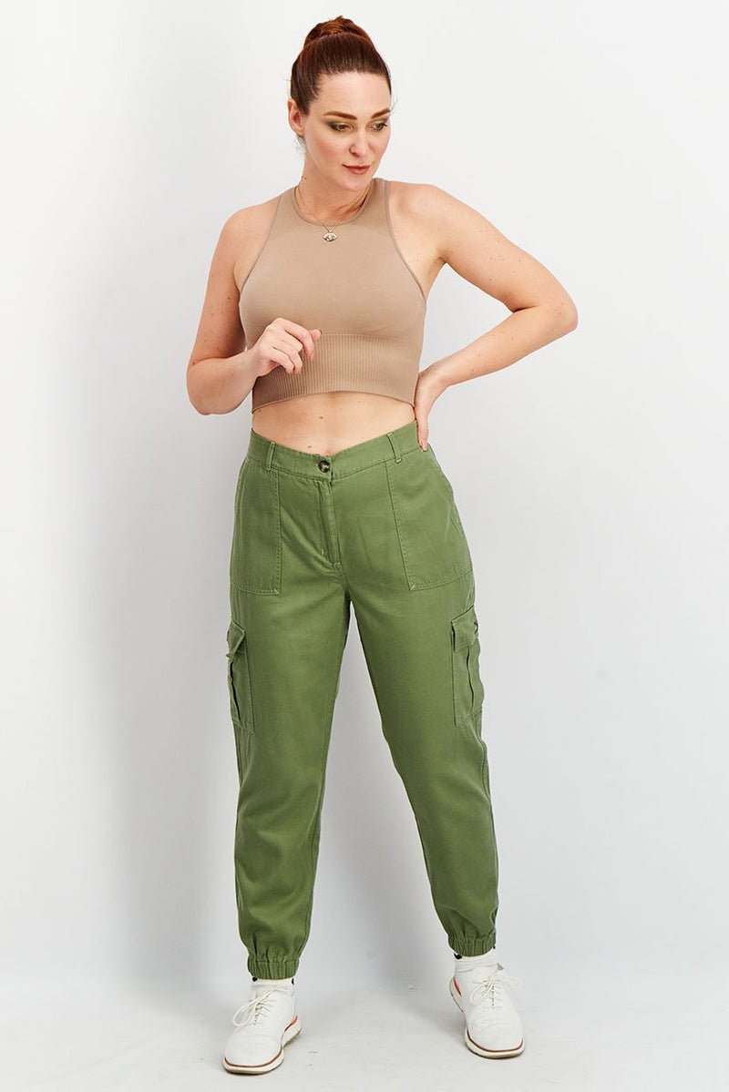 Tchibo Women Regular Fit Cargo Pants, Green - Image 3