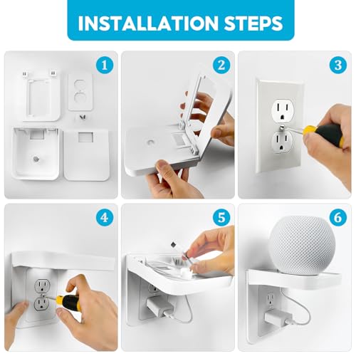 Roolaudk White Wall Outlet Shelf with Cord Storage - Standard Vertical Duplex Organizer for Bathroom Decor, Smart Home, Power Tools, Toothbrush (2 Pack) - Image 3