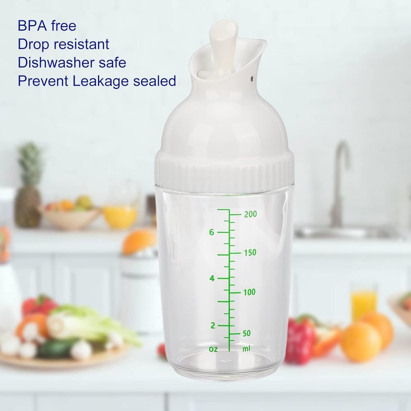 Salad Dressing Shaker, 200ml Leakproof Seal One Hand Operation Dressing Container, Kitchen Bottle with Lid for Kitchen Home (White) - Image 2
