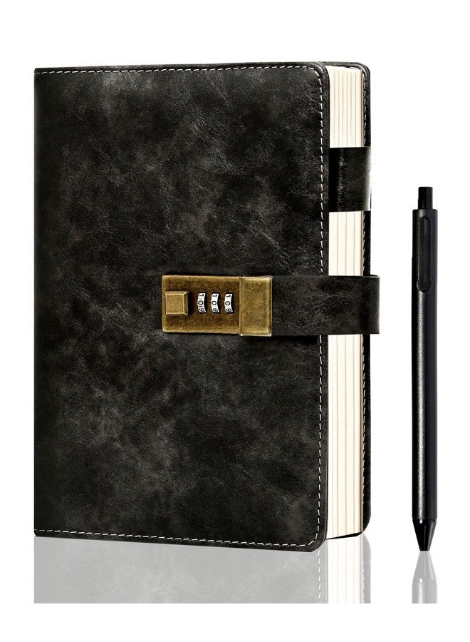CAGIE Journal With Lock For Men, A5 Leather Diary With Lock 192 Pages, Refillable Locking Journal With Pen & Gift Box Lock Diary For Writing Travel, 5.7X 8.5 Inches, Black - Image 1