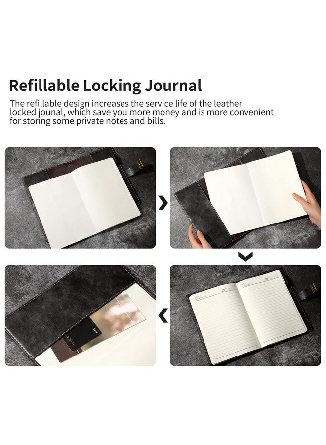 CAGIE Journal With Lock For Men, A5 Leather Diary With Lock 192 Pages, Refillable Locking Journal With Pen & Gift Box Lock Diary For Writing Travel, 5.7X 8.5 Inches, Black - Image 3