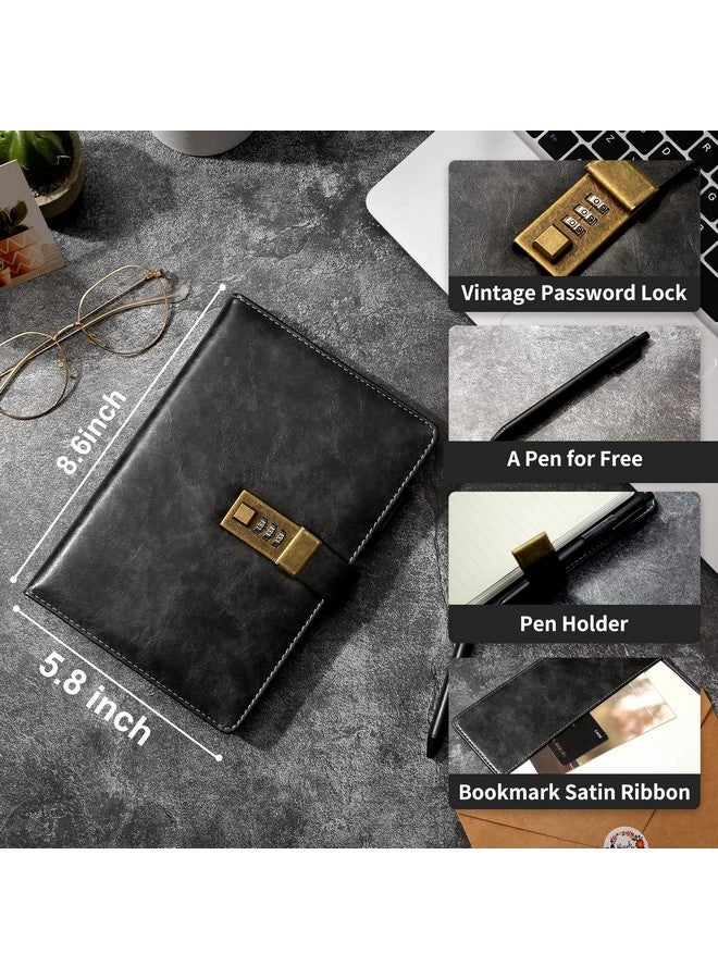 CAGIE Journal With Lock For Men, A5 Leather Diary With Lock 192 Pages, Refillable Locking Journal With Pen & Gift Box Lock Diary For Writing Travel, 5.7X 8.5 Inches, Black - Image 2
