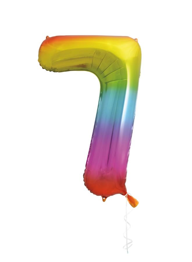 Unique 34" Giant  Rainbow Number 7 Foil Balloon - Image 1