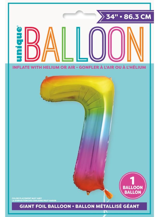 Unique 34" Giant  Rainbow Number 7 Foil Balloon - Image 3