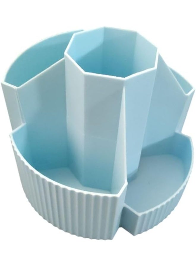 Spaceshoop Pen Pencil Holder Desk Organiser, 360° Rotating Pencil Pots Makeup Brush Holder Compartments, Large Capacity Pencil Pots Desk Accessories for Office School Home Art Supply (Blue)  - Image 1