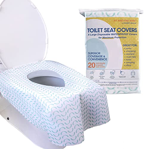 Handy Basix XL Full Coverage Disposable Toilet Seat Covers for Kids, Adults & Potty Training, Waterproof, 20 Pcs - Single Wrapped (Curves) - Image 1