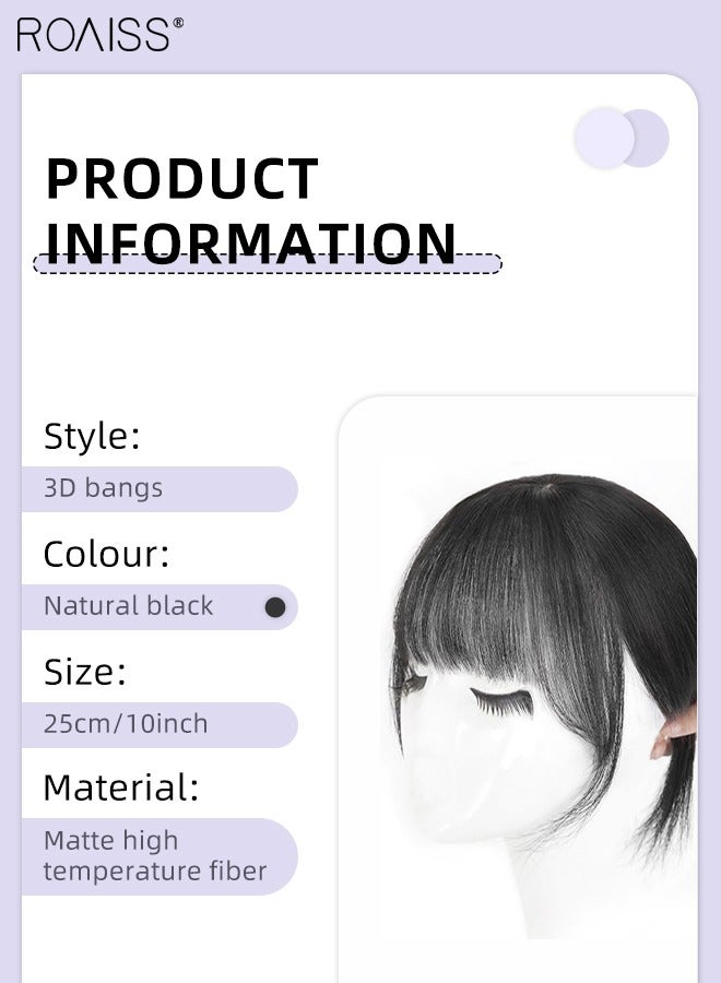 رويس توبرات الشعر ثلاثية الأبعاد للنساء، حواف شعر مع مشابك على الطراز الفرنسي، قطع الشعر للنساء اللواتي يعانين من تساقط الشعر وفقدان الشعر وتغطية الشعر الرمادي، باللون الأسود الطبيعي - Image 3