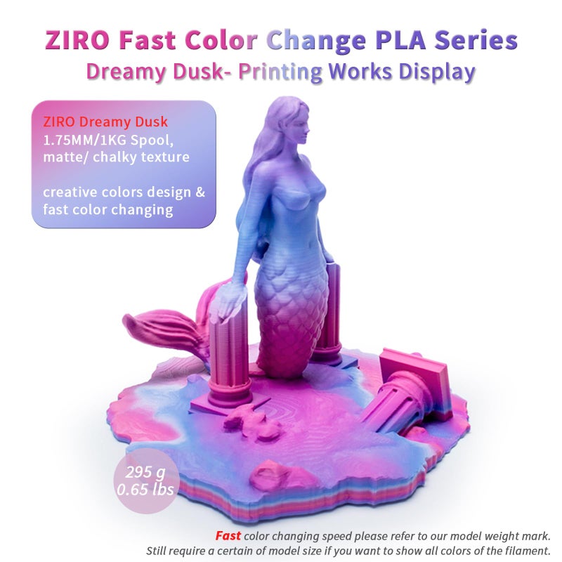ZIRO Fast Color Changing PLA, Matte Multi Colors Filament 1.75mm, Matte Rainbow 3D Printer Filament, Dimensional Accuracy +/-0.03mm, Fit Most 3D Printers, 1KG/ 2.2lbs Spool, Dreamy Dusk - Image 2