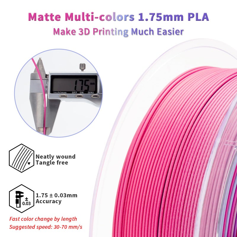 ZIRO Fast Color Changing PLA, Matte Multi Colors Filament 1.75mm, Matte Rainbow 3D Printer Filament, Dimensional Accuracy +/-0.03mm, Fit Most 3D Printers, 1KG/ 2.2lbs Spool, Dreamy Dusk - Image 4