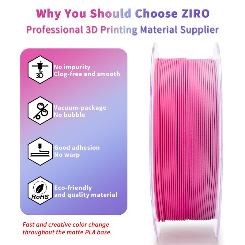 ZIRO Fast Color Changing PLA, Matte Multi Colors Filament 1.75mm, Matte Rainbow 3D Printer Filament, Dimensional Accuracy +/-0.03mm, Fit Most 3D Printers, 1KG/ 2.2lbs Spool, Dreamy Dusk - Image 3