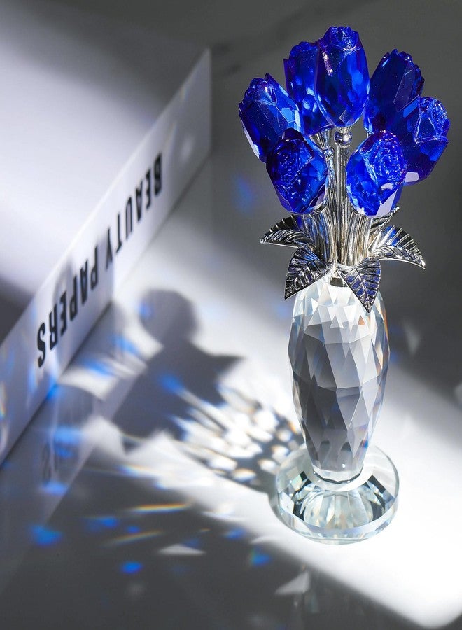 Movdyka Blue Rose Crystal Flower Figurine with Vase Glass Rose Gifts for Women Wife Girlfriend Mom Collectible Home Table Decor for Mother's Day Birthday Wedding Anniversary - Image 2