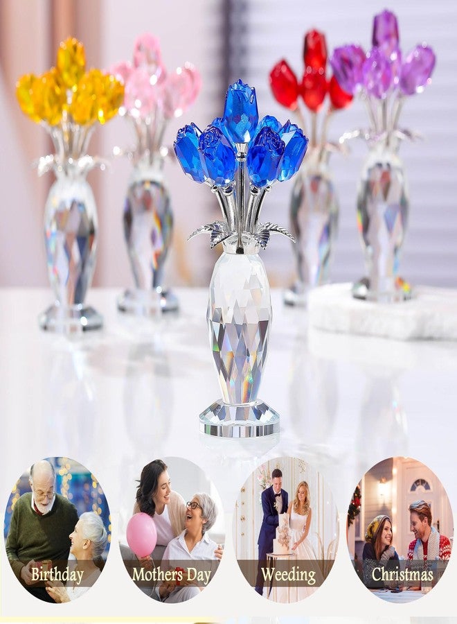 Movdyka Blue Rose Crystal Flower Figurine with Vase Glass Rose Gifts for Women Wife Girlfriend Mom Collectible Home Table Decor for Mother's Day Birthday Wedding Anniversary - Image 4