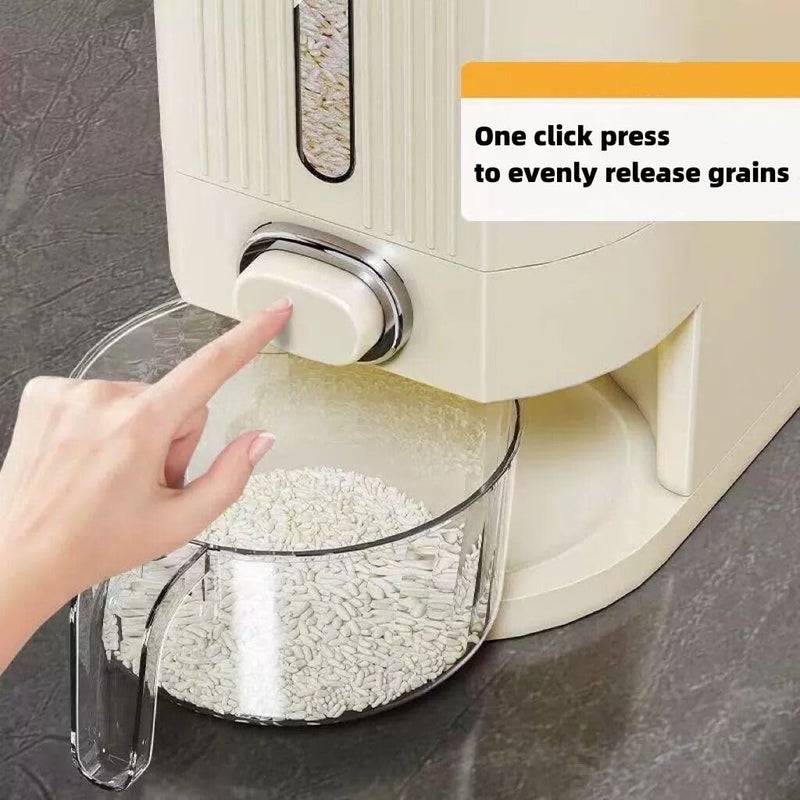 IEEK 25 Lbs Rice Dispenser, Large Cereal Dry Food Storage Containers with Measuring Cup and Lid,Moisture Proof Airtight Food Dispenser Bucket for Rice,Corn,Coffee Bean,Grain,Soybean and Oatmeal,White - Image 2