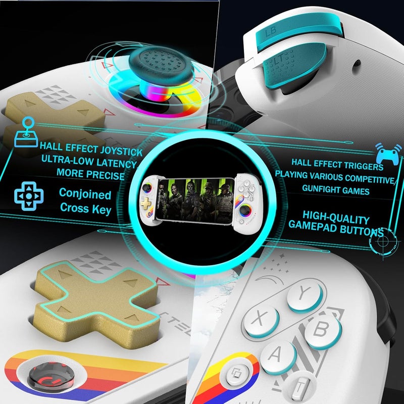 arVin Wireless Gamepad Controller for iPad/Tablet/iPhone/Android/Switch [Within 5-10"]with RGB Hall Effect Joystick/Hall Trigger/Turbo/Support Streaming on Xbox/PS4/PC Console/Cloud Gaming/CODM Mobile - Image 3
