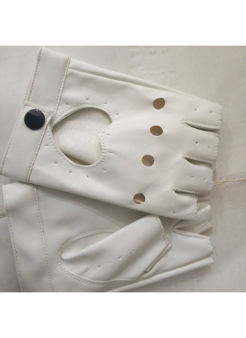 Heart Cut-Out Half-Finger Gloves for Women White Heart