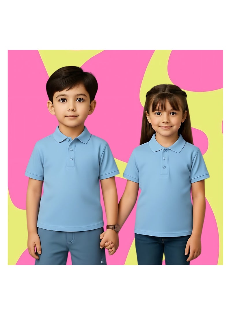 PRINTSHOP4ME Basic Unisex Kids polo T-shirt 230 GSM (Sky Blue) - Image 3