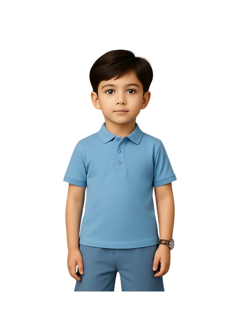 PRINTSHOP4ME Basic Unisex Kids polo T-shirt 230 GSM (Sky Blue) - Image 1