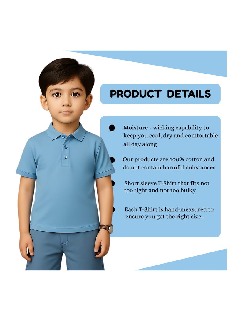 PRINTSHOP4ME Basic Unisex Kids polo T-shirt 230 GSM (Sky Blue) - Image 4