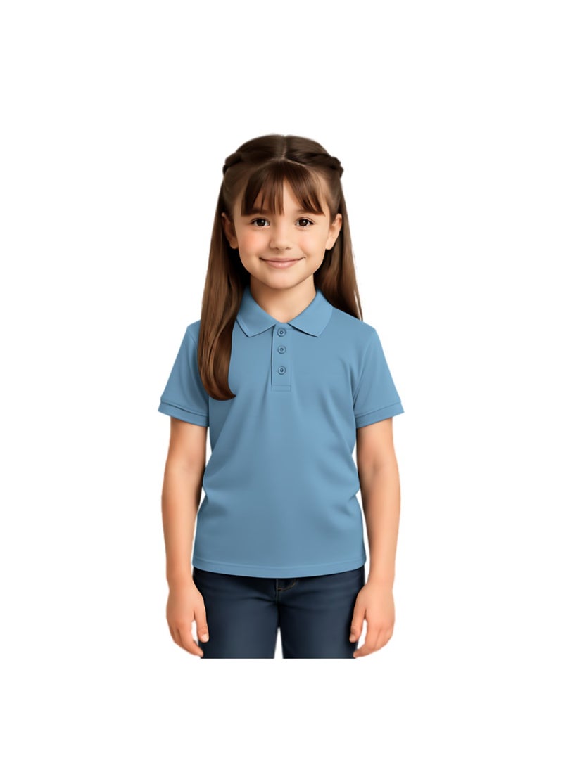 PRINTSHOP4ME Basic Unisex Kids polo T-shirt 230 GSM (Sky Blue) - Image 2
