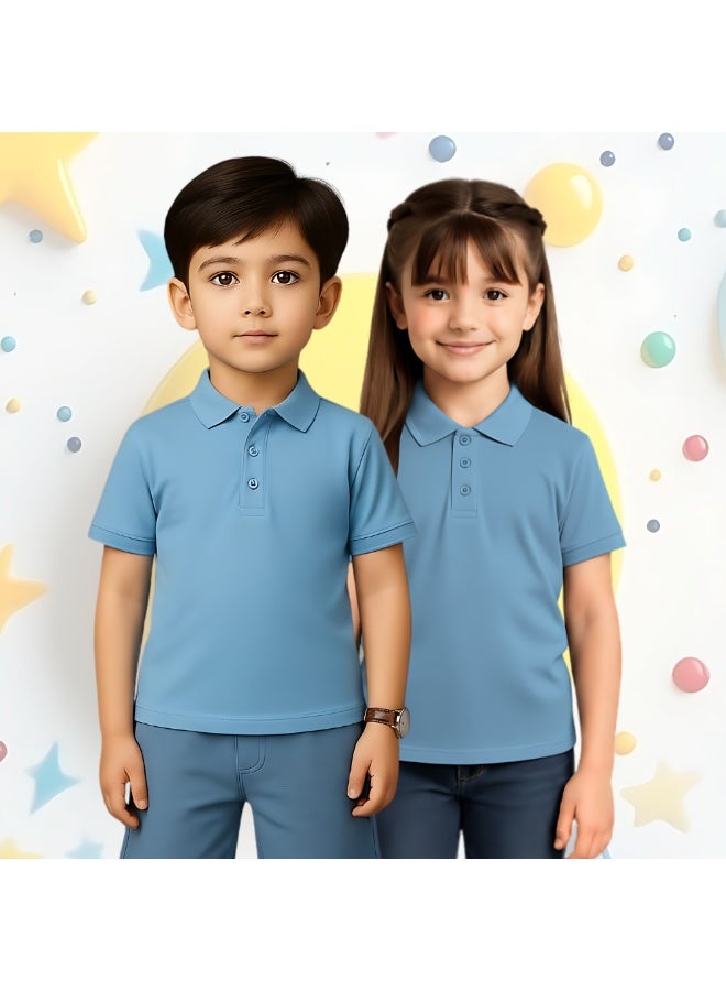 PRINTSHOP4ME Basic Unisex Kids polo T-shirt 230 GSM (Sky Blue) - Image 5