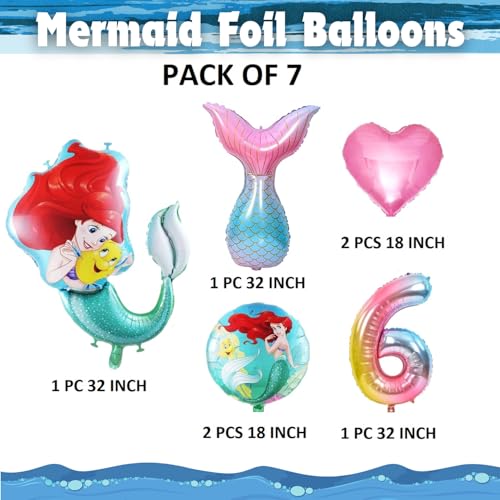 FI - FLICK IN 7 pcs Foil Balloons for 6th Birthday Decoration for Girls Theme Birthday Decorations Tail Balloon Rainbow Number 6 Foil Balloon (Pack of 7, Multi) - Image 2